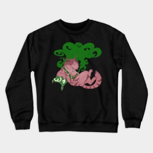 smoking monmon cat on pillow Crewneck Sweatshirt